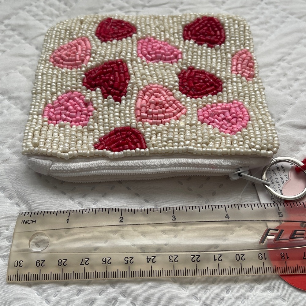 Beaded Heart Pouch - Pink and Red - Picture 3 of 6
